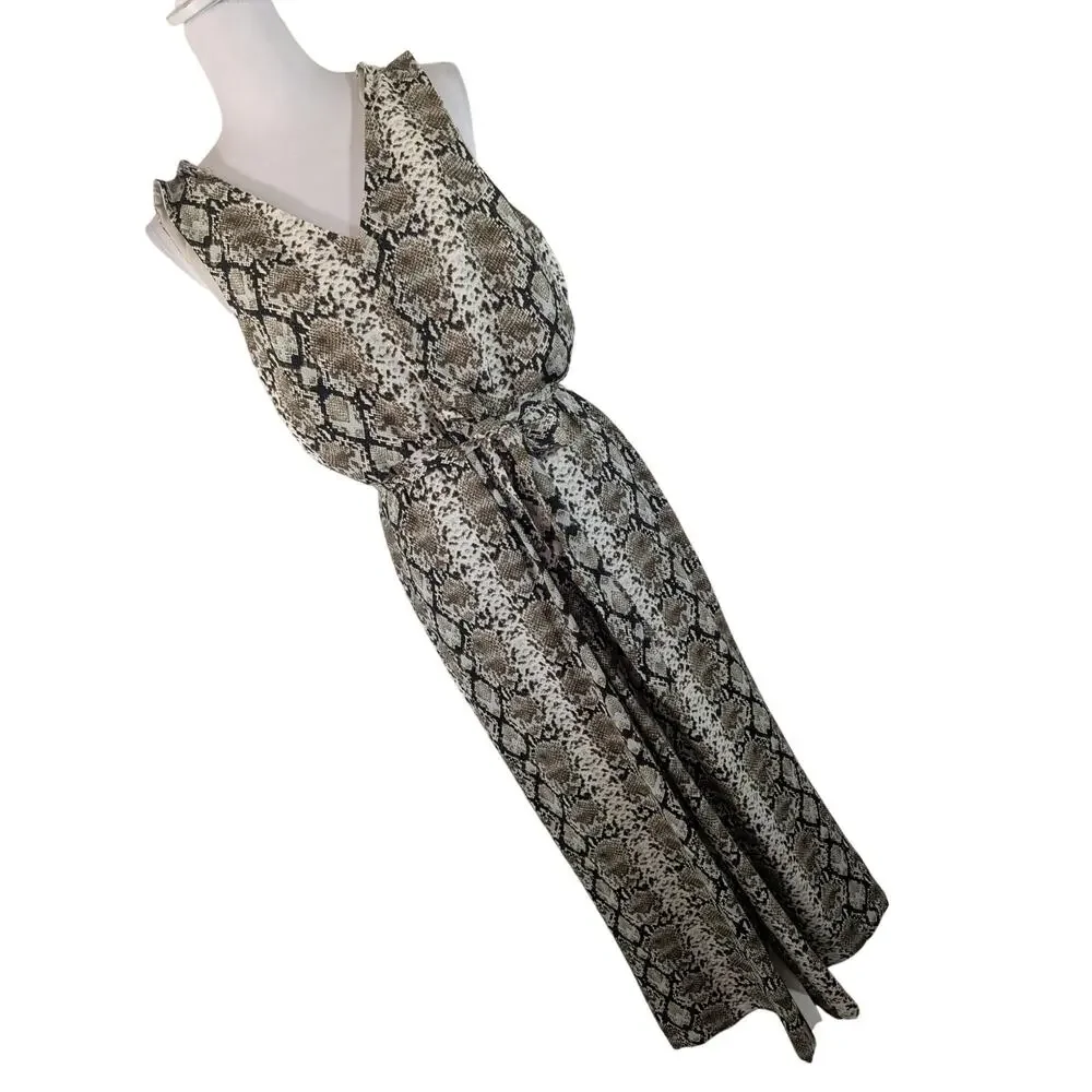 NWT@$149! BANANA REPUBLIC! WHITE, BLACK, BROWN SNAKESKIN PATTERN JUMPSUIT! SZ 6